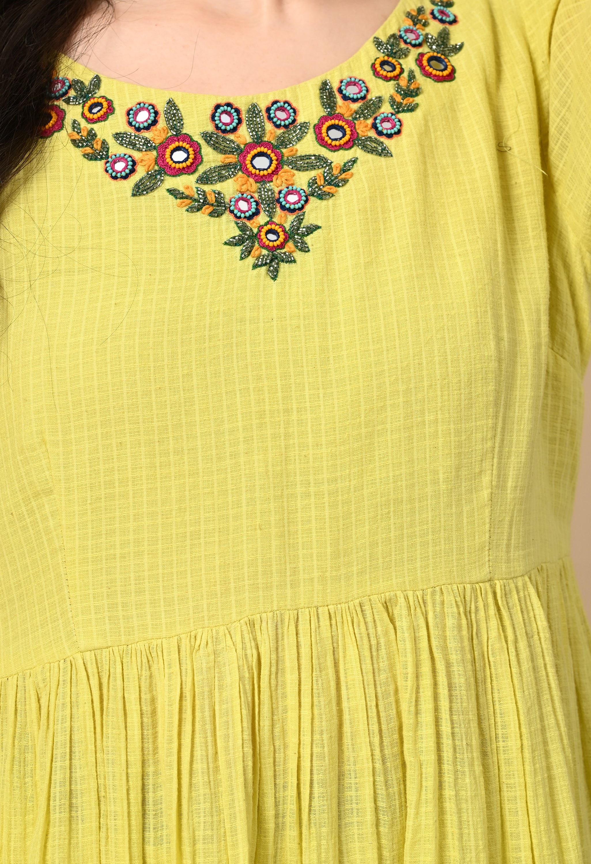 LIME YELLOW KOTTA DORIYA KURTA SET